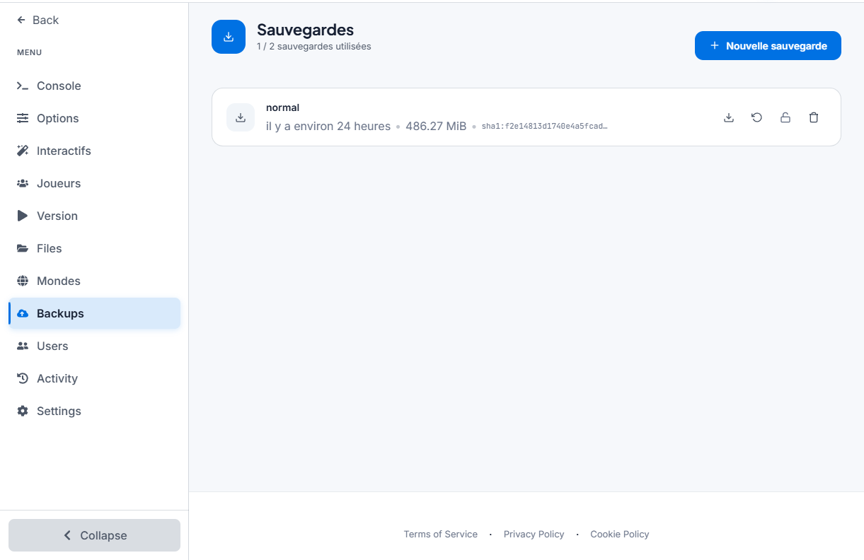 Sauvegardes Minecraft dans ACLClouds