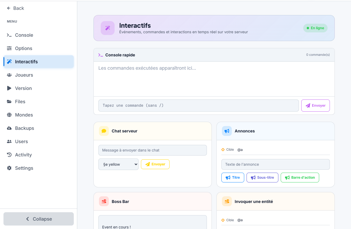 Onglet Interactifs du dashboard ACLClouds